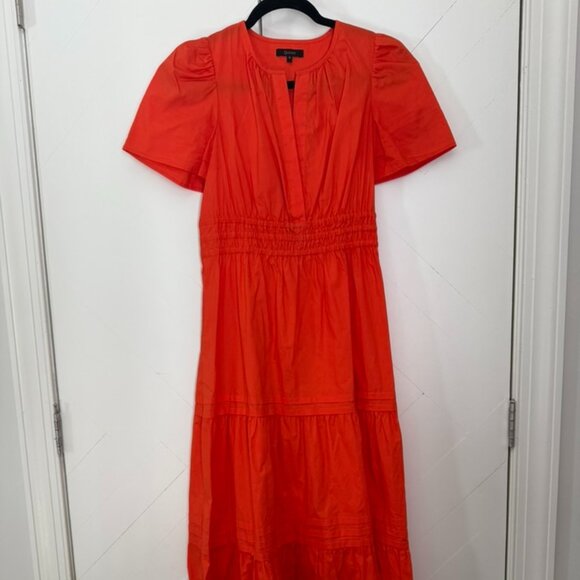Quince Dresses & Skirts - Quince Maxi Dress Vermillion Red Orange Cotton Poplin Tiered Womens Size Small